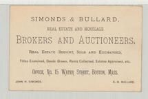 Simonds & Bullard Real Estate and Mortgage, Perkins Collection 1850 to 1900 Advertising Cards
